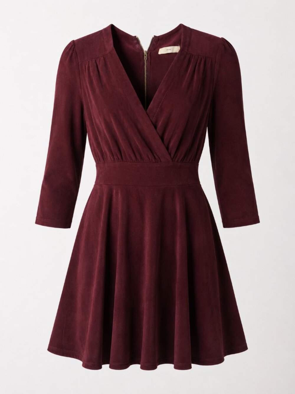 Circle Burgundy Faux Suede Wrap Front Fit & Flare Dress Long Sleeve XS